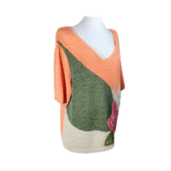 Koret Woman Tops - Koret Woman Short Sleeve Knit Blouse Orange Multicolor Plus Size XXL